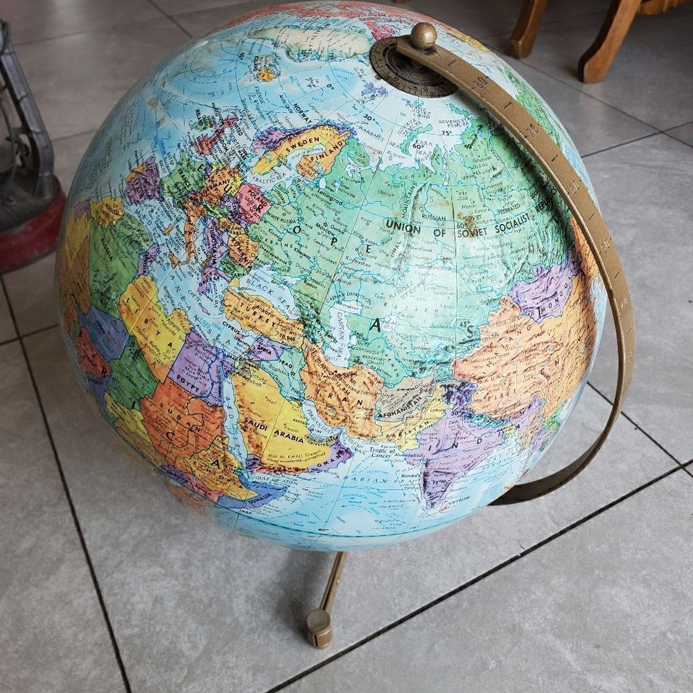 Vintage Replogle Globemaster 12" Globe Metal Base Raised Relief USSR Made in USA